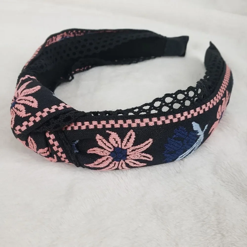 Embroidered Top Knot Headband